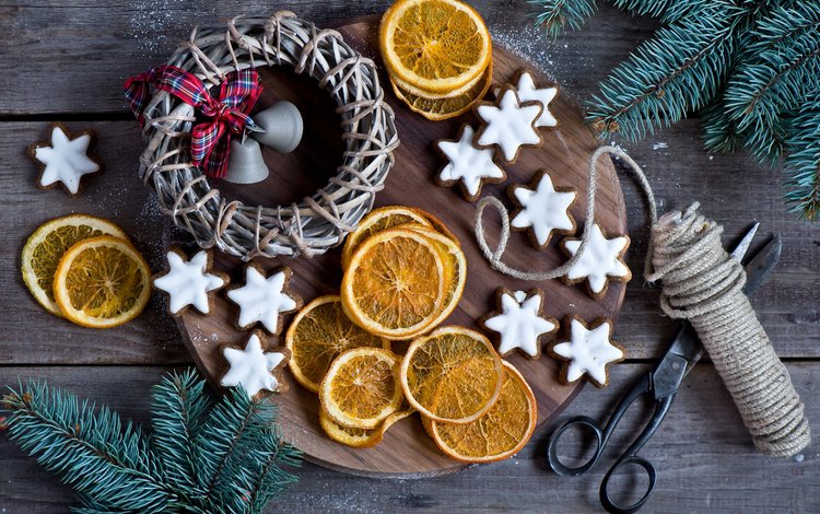 новый год, веревка, рождество, венок, печенье, выпечка, лимоны, new year, rope, christmas, wreath, cookies, cakes, lemons