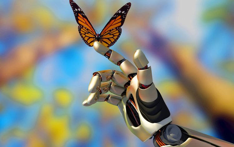 рука, насекомое, бабочка, робот, размытость, 3д, hand, insect, butterfly, robot, blur, 3d