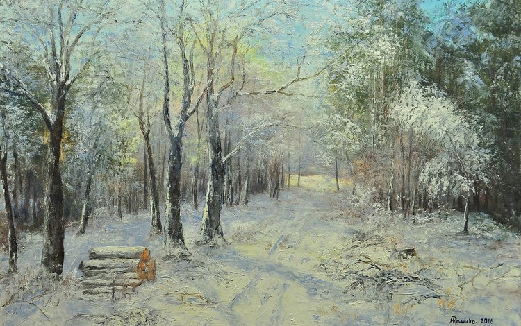 картина, пейзаж, живопись, зимний лес, małgorzata rawicka, picture, landscape, painting, winter forest