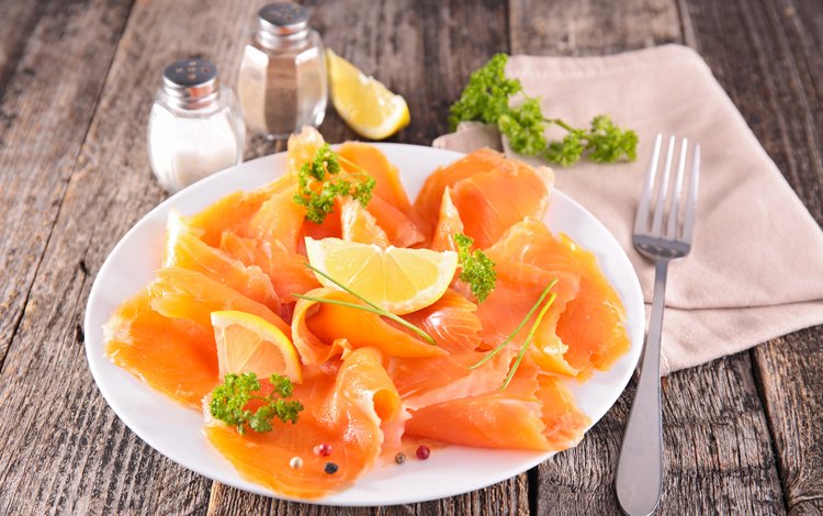 зелень, лимон, рыба, закуска, морепродукты, лосось, красная рыба, greens, lemon, fish, appetizer, seafood, salmon, red fish
