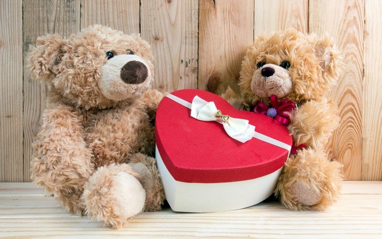 мишки, любовь, парочка, подарок, коробка, медведи, день святого валентина, плюшевые мишки, bears, love, a couple, gift, box, valentine's day, teddy bears