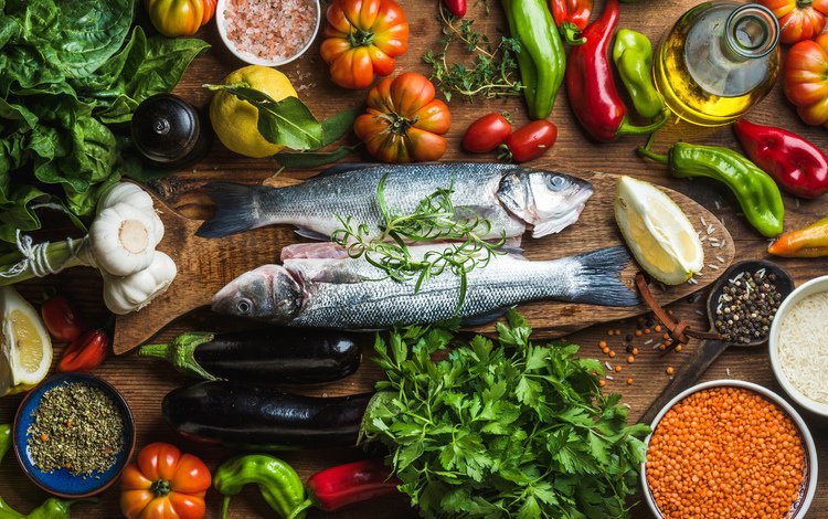зелень, овощи, рыба, специи, greens, vegetables, fish, spices