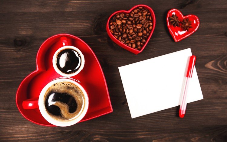кофе, записка, кофейные зерна, чашки, день святого валентина, 14 февраля, бадьян, coffee, note, coffee beans, cup, valentine's day, 14 feb, star anise