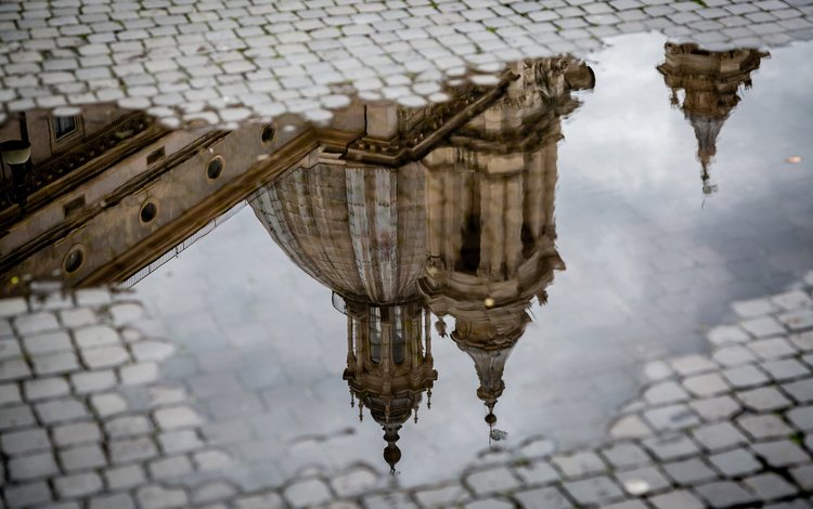 отражение, собор, италия, рим, лужа, reflection, cathedral, italy, rome, puddle
