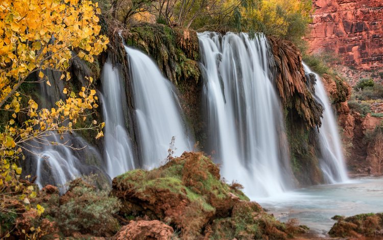 река, скалы, природа, листья, ветки, водопад, осень, michael wilson, river, rocks, nature, leaves, branches, waterfall, autumn