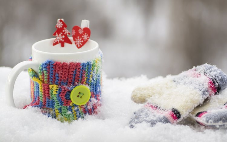 снег, зима, кофе, кружка, чай, варежки, snow, winter, coffee, mug, tea, mittens
