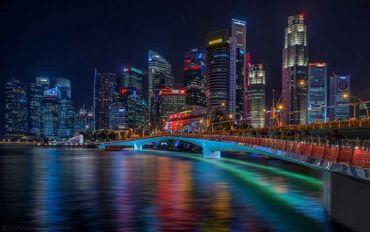 ночь, огни, мост, город, сингапур, senthil kumar damodaran, night, lights, bridge, the city, singapore