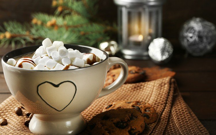 напиток, кофе, кружка, печенье, зефир, какао, горячий шоколад, маршмеллоу, зефирки, drink, coffee, mug, cookies, marshmallows, cocoa, hot chocolate