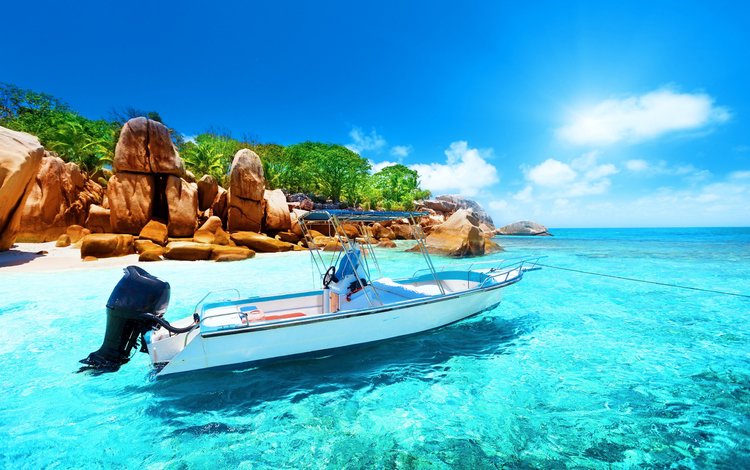 море, лодка, остров, тропики, сейшелы, sea, boat, island, tropics, seychelles