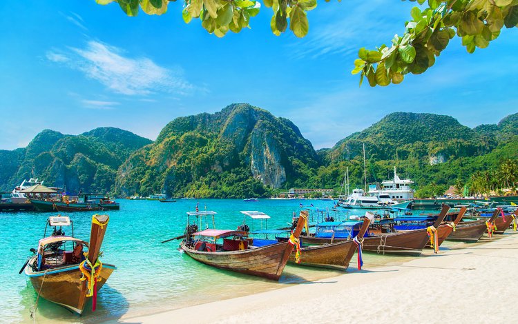 море, пляж, лодки, таиланд, тропики, sea, beach, boats, thailand, tropics