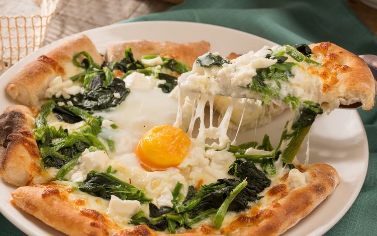 яйцо, пицца, шпинат, egg, pizza, spinach