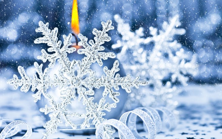снежинки, свеча, рождество, украшение, снегопад, snowflakes, candle, christmas, decoration, snowfall