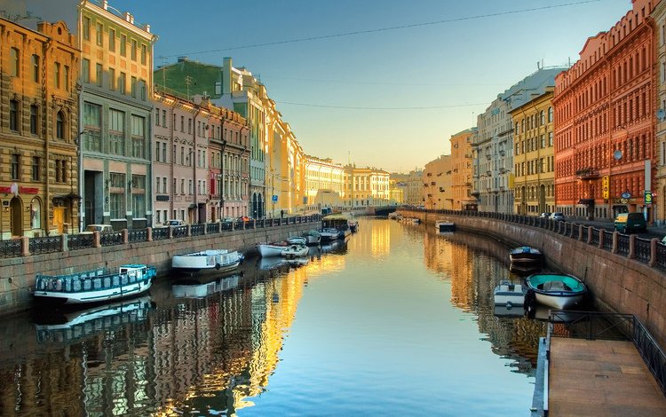 город, лодки, канал, россия, санкт-петербург, the city, boats, channel, russia, saint petersburg