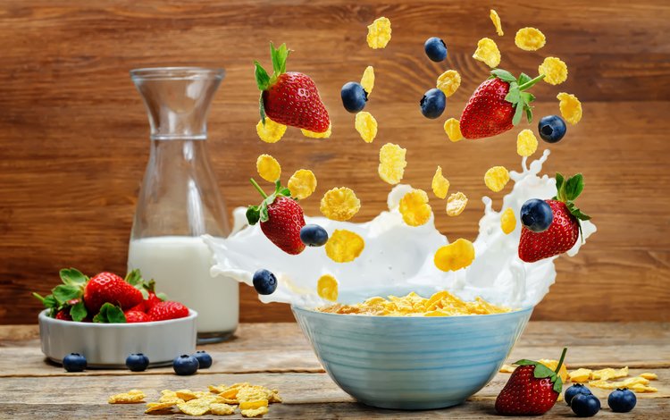 ягоды, всплеск, завтрак, бутылка, молоко, 5, хлопья, berries, splash, breakfast, bottle, milk, cereal