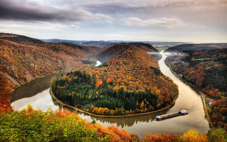 пейзаж, осень, леса, реки, германия, landscape, autumn, forest, river, germany