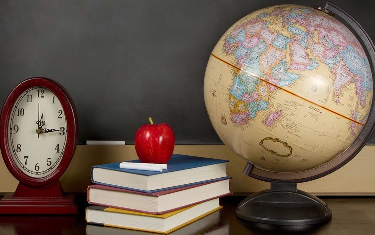 доска, книги, часы, яблоко, глобус, мел, учебники, board, books, watch, apple, globe, mel, textbooks