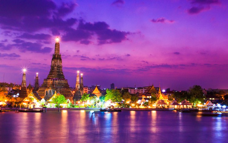 ночь, огни, храм, город, тайланд, бангкок, pigphoto, wat arun temple, night, lights, temple, the city, thailand, bangkok