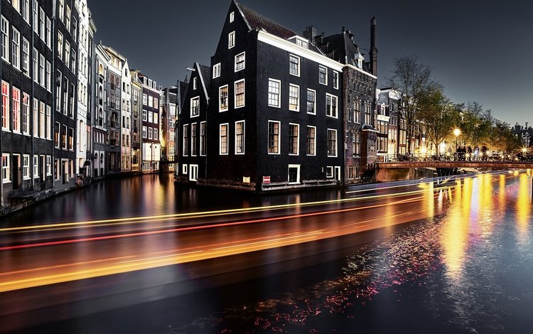 ночь, огни, город, нидерланды, амстердам, городской пейзаж, night, lights, the city, netherlands, amsterdam, the urban landscape