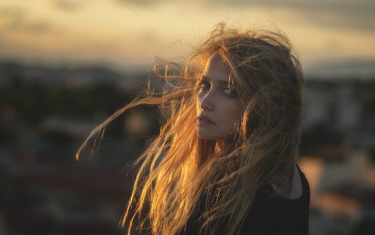 девушка, lidia savoderova, портрет, закат солнца, взгляд, волосы, лицо, ветер, веснушки, girl, portrait, sunset, look, hair, face, the wind, freckles