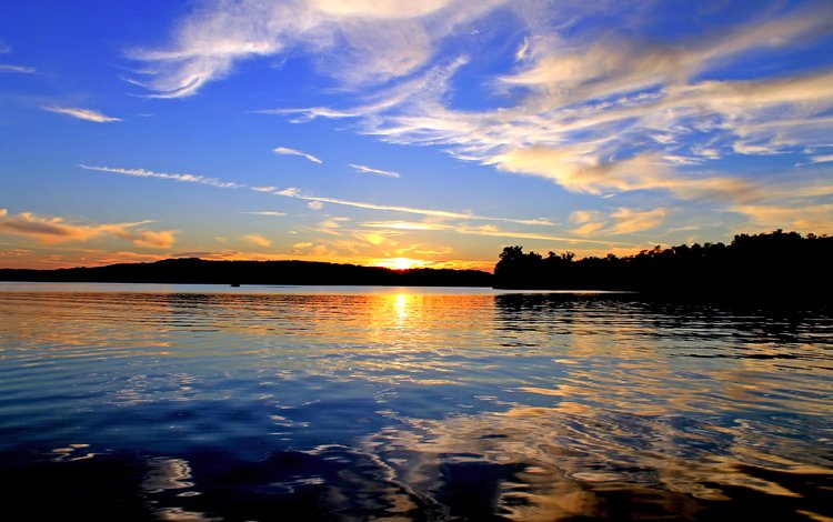 озеро, закат, lake, sunset