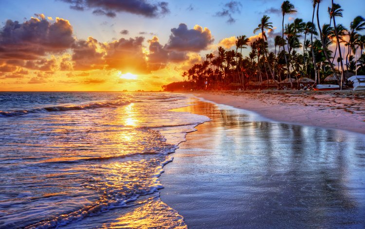 берег, 15, закат, море, песок, пляж, пальмы, океан, тропики, shore, sunset, sea, sand, beach, palm trees, the ocean, tropics