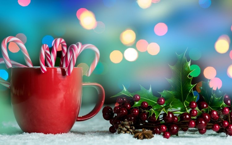 новый год, листья, зима, конфеты, кружка, ягоды, рождество, леденцы, new year, leaves, winter, candy, mug, berries, christmas, lollipops