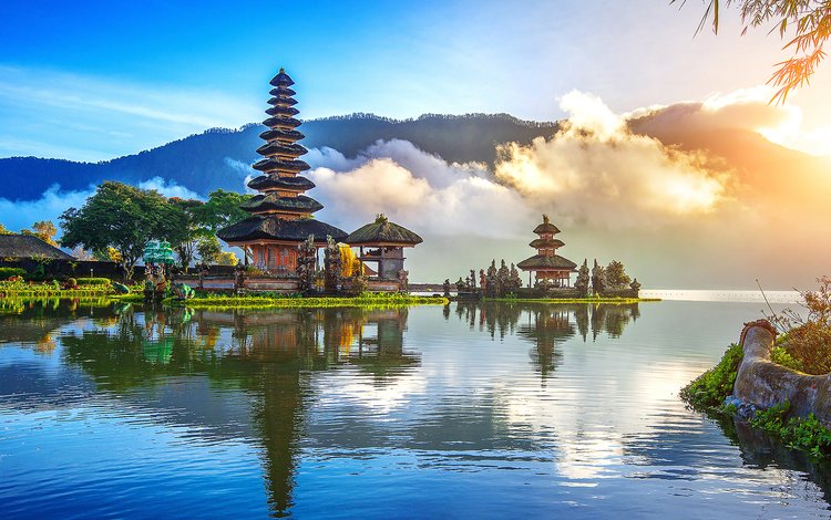 озеро, храм, пейзаж, индонезия, бали, lake, temple, landscape, indonesia, bali
