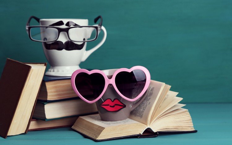 очки, книги, кружки, glasses, books, mugs