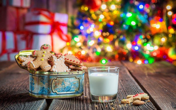 новый год, елка, рождество, молоко, печенье, выпечка, new year, tree, christmas, milk, cookies, cakes