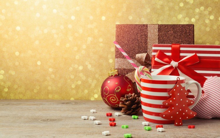 новый год, ёлочка, шары, украшения, конфеты, кружка, подарок, рождество, елочные игрушки, new year, herringbone, balls, decoration, candy, mug, gift, christmas, christmas decorations