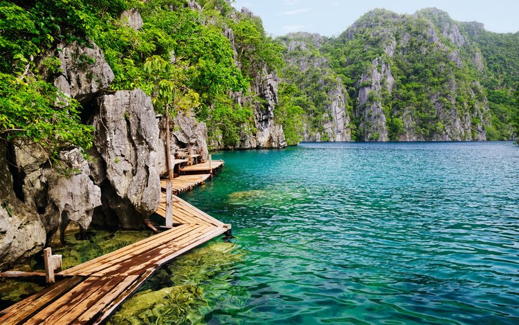 скалы, природа, море, остров, тропики, мостки, филиппины, rocks, nature, sea, island, tropics, bridges, philippines
