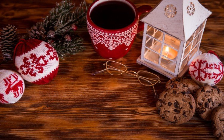 новый год, украшения, очки, кофе, фонарь, рождество, елочные украшения, печенье, new year, decoration, glasses, coffee, lantern, christmas, christmas decorations, cookies