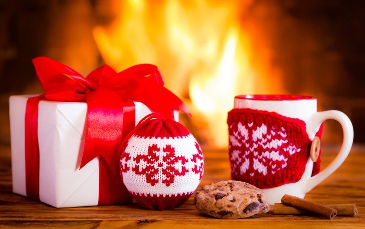 новый год, корица, кружка, камин, подарок, рождество, печенье, new year, cinnamon, mug, fireplace, gift, christmas, cookies
