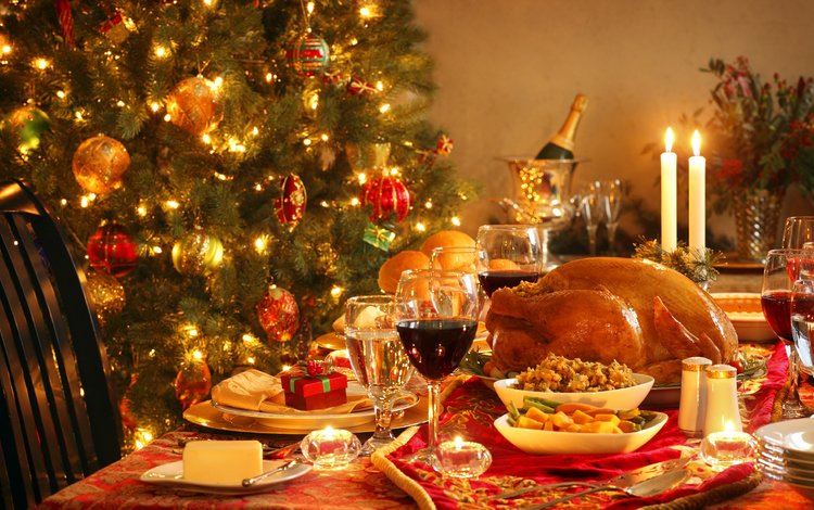 новый год, новогодний стол, елка, угощения, вино, рождество, шампанское, курица, закуски, индейка, new year, christmas table, tree, treats, wine, christmas, champagne, chicken, snacks, turkey