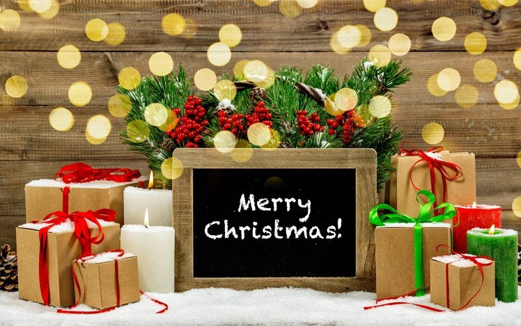 снег, свечи, новый год, украшения, подарки, рождество, snow, candles, new year, decoration, gifts, christmas