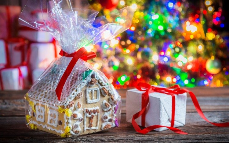 новый год, подарок, рождество, пряничный домик, new year, gift, christmas, gingerbread house