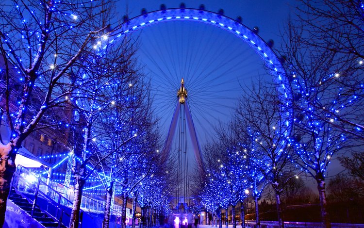 зима, лондон, колесо обозрения, англия, гирлянды, london eye, winter, london, ferris wheel, england, garland