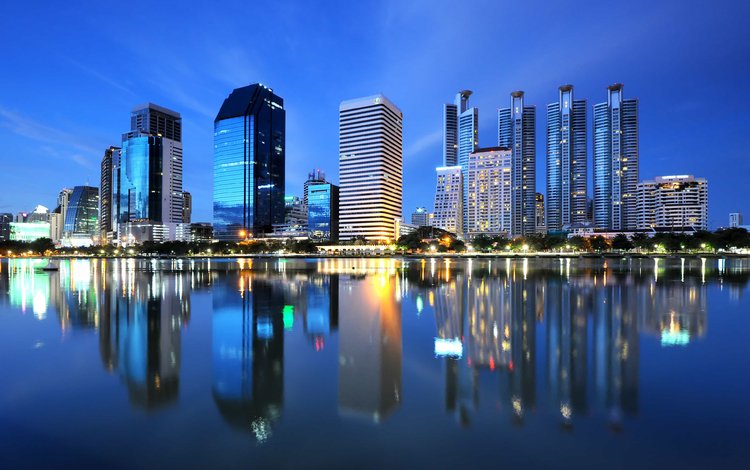 ночь, огни, отражение, город, таиланд, бангкок, night, lights, reflection, the city, thailand, bangkok