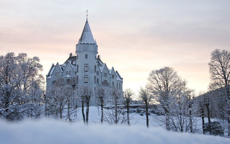 зима, парк, замок, норвегии, берген, winter, park, castle, norway, bergen