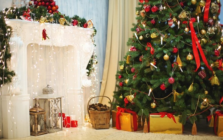 новый год, елка, подарки, камин, рождество, new year, tree, gifts, fireplace, christmas