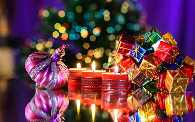 свечи, новый год, подарки, рождество, елочные игрушки, candles, new year, gifts, christmas, christmas decorations