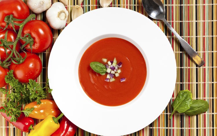 зелень, овощи, помидоры, перец, чеснок, суп, томатный суп, greens, vegetables, tomatoes, pepper, garlic, soup, tomato soup