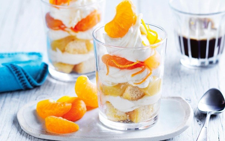мандарин, сливки, десерт, mandarin, cream, dessert