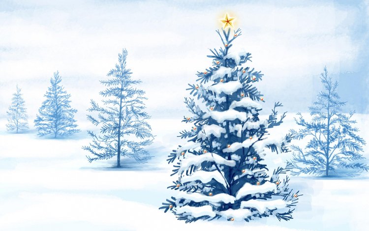 деревья, снег, новый год, елка, вектор, звезда, рождество, гирлянда, trees, snow, new year, tree, vector, star, christmas, garland