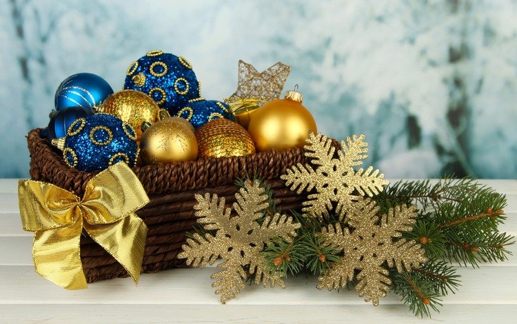 новый год, снежинки, корзина, рождество, елочные игрушки, new year, snowflakes, basket, christmas, christmas decorations