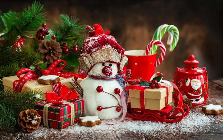 новый год, подарки, снеговик, рождество, шишки, new year, gifts, snowman, christmas, bumps