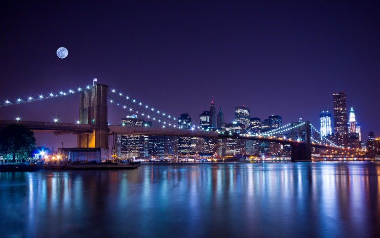 ночь, огни, мост, город, сша, нью-йорк, lisa combs, night, lights, bridge, the city, usa, new york