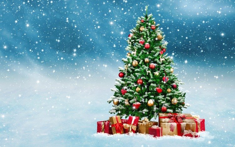 новый год, елка, подарки, рождество, снегопад, new year, tree, gifts, christmas, snowfall