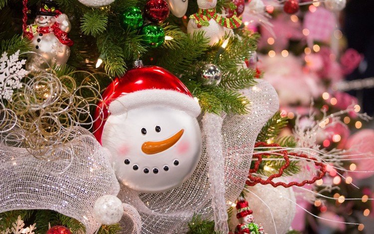 новый год, елка, снеговик, рождество, елочные игрушки, new year, tree, snowman, christmas, christmas decorations
