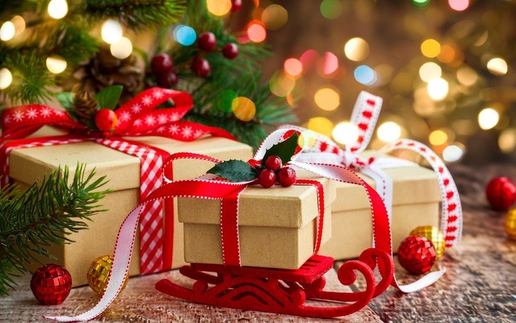 новый год, украшения, подарки, ягоды, подарок, рождество, бант, ветки ели, new year, decoration, gifts, berries, gift, christmas, bow, fir-tree branches